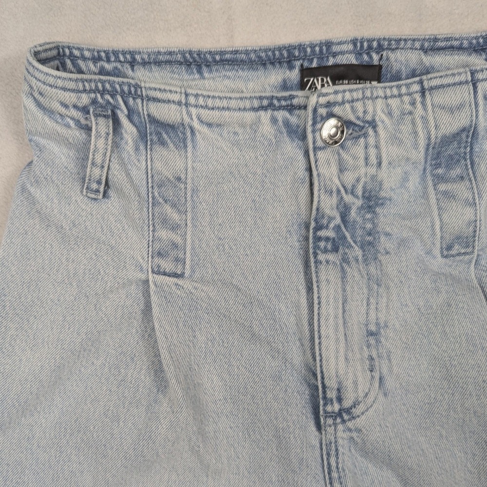Zara Womens Light Wash Pleated High Rise Tapered Jeans Blue Size 6